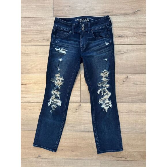 American Eagle Outfitters Denim - American Eagle Jeans Womens‎ 2 Denim 360 Super Stretch Distressed Artist Crop